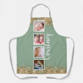 Groen goudglitter fotocollage, aangepaste naam schort (Voorkant)
