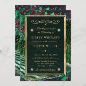 Groen goudglitter Oerwoud Agate Wedding Kaart (Voorkant / Achterkant)