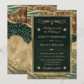 Groen goudglitter Oerwoud Agate Wedding Kaart (Voorkant / Achterkant)