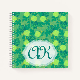 Groen goudmonogram Vette rozen Notitieboek