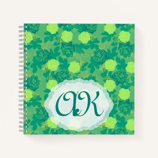 Groen goudmonogram Vette rozen Notitieboek (Voorkant)
