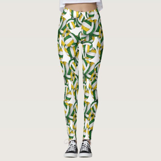 Groen goudteam kleuren girale volleybalken patroon leggings (Voorkant)