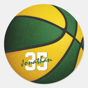 groen goudteam kleuren jongens basketbal ronde sticker