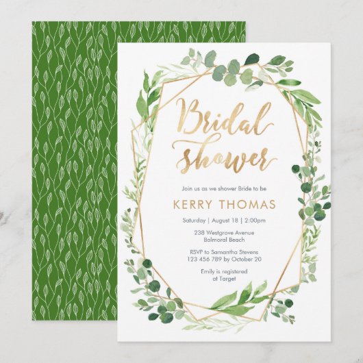 Groen goudterrarium Bridal Shower Invitation Kaart (Voorkant / Achterkant)