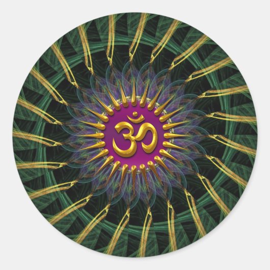Groen + goudwervelkolom Golden (Aum) Ronde Sticker (Voorkant)