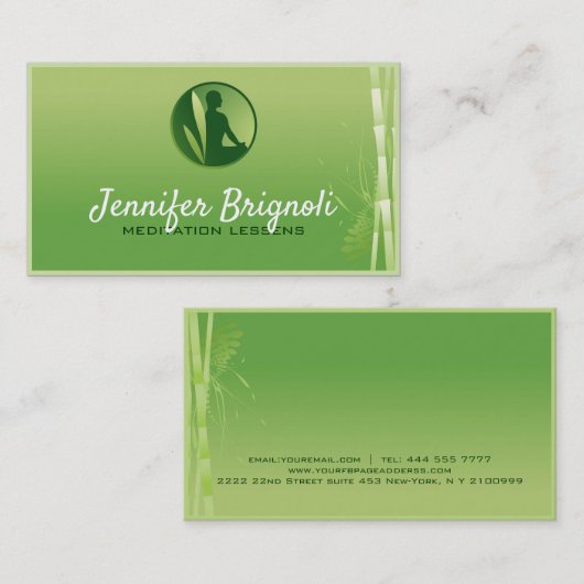 Groen Gradient Bamboe Meditatie Lessens Kaart Visitekaartje (Voorkant / Achterkant)