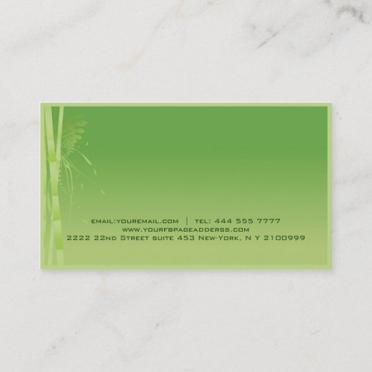 Groen Gradient Bamboe Meditatie Lessens Kaart Visitekaartje (Achterkant)