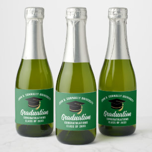 Groen Graduation Party Custom Afstuderen Sparkling Wijnetiket