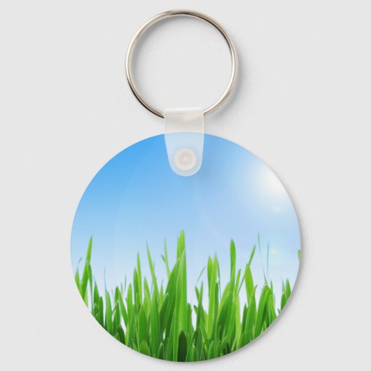 Groen Gras Blauwe Lucht Aangepaste Tekst Sjabloon- Sleutelhanger (Voorkant)