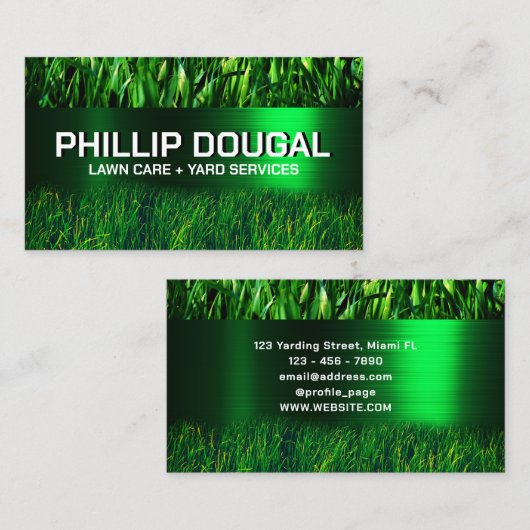 Groen gras en kunstmatig metaal visitekaartje (Voorkant / Achterkant)