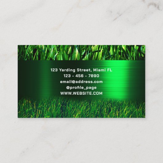 Groen gras en kunstmatig metaal visitekaartje (Achterkant)