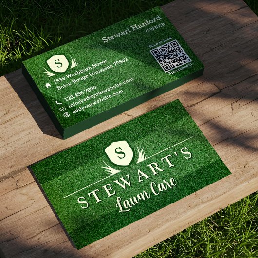 Groen gras gazon & Landscaping Monogram Crest Visitekaartje