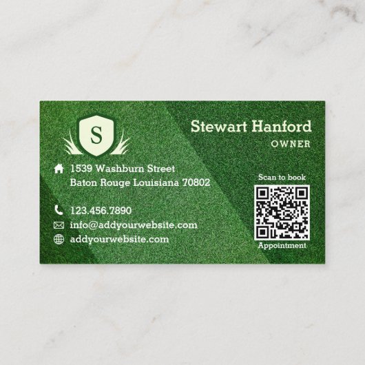 Groen gras gazon & Landscaping Monogram Crest Visitekaartje (Achterkant)
