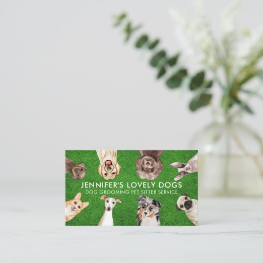 Groen gras Kute Small Size Hogs Pet Sitter Visitekaartje (Staand voorkant)