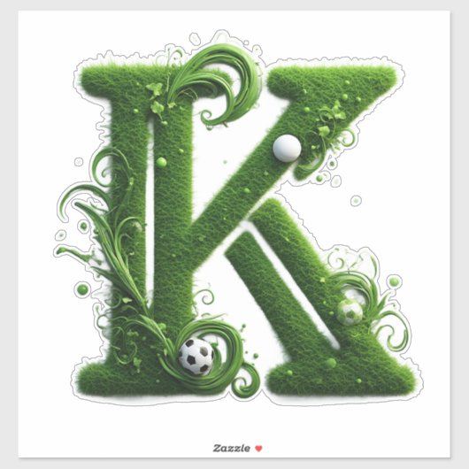 Groen Gras Letter K Met Voetbal Sticker (Vel)