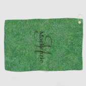 Groen gras Unieke aangepaste naam Monogram Golfhanddoek (Horizontaal)