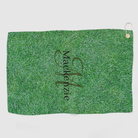 Groen gras Unieke aangepaste naam Monogram Golfhanddoek (Horizontaal)