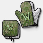 Groen gras zaden ovenwant & pannenlap set (Voorkant / Achterkant)