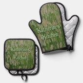Groen gras zaden ovenwant & pannenlap set (Voorkant / Achterkant)