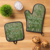 Groen gras zaden ovenwant & pannenlap set (Top down)