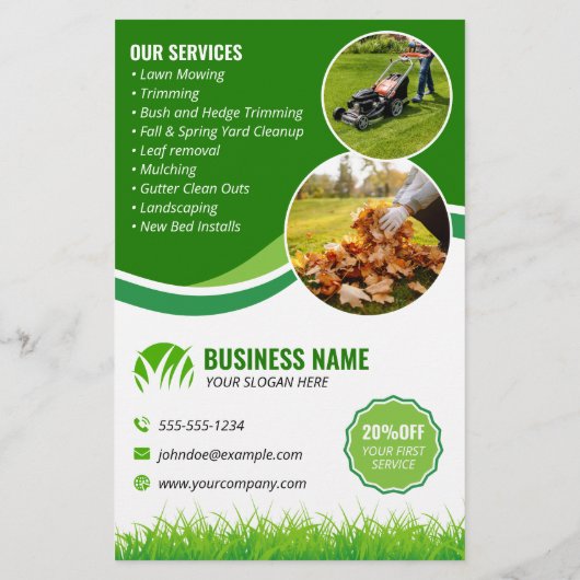 Groen grasonderhoud Service Landscaping Mow Flyer (Achterkant)
