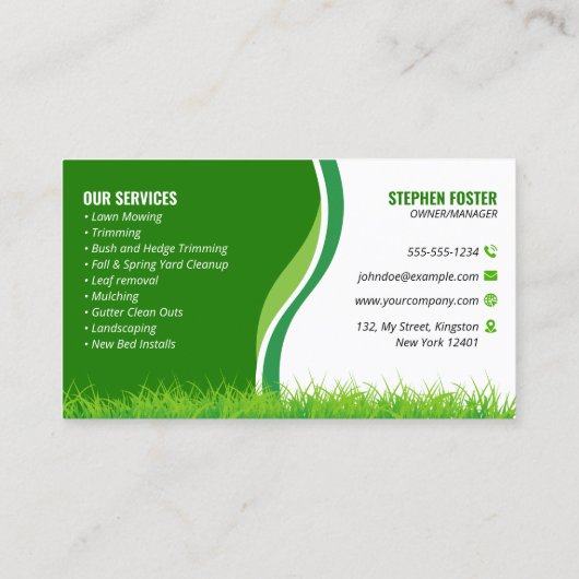 Groen grasonderhoud Service Landscaping Mow Visitekaartje (Achterkant)
