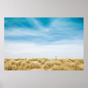 Groen grasveld onder blauwe rog poster