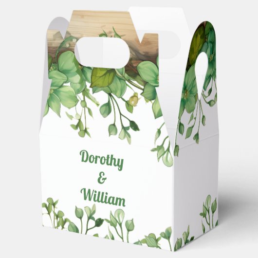 Groen grenst aan rustieke lente bruiloft bedankdoosjes (Geopend)