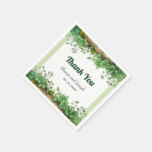 Groen grenst aan rustieke lente Dank u bruiloft Servet (Hoek)