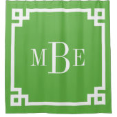 Groen Grieks Key Border Monogram Douchegordijn (Voorkant)