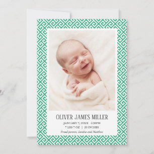 Groen Grieks Sleutel Baby Geboorte Aankondiging Fo