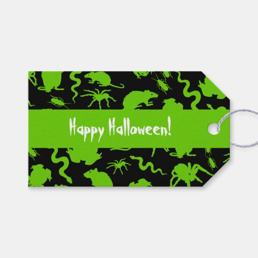 Groen griezelig Crawly Happy Halloween Rats Patroo Cadeaulabel (Voorkant (Horizontaal))
