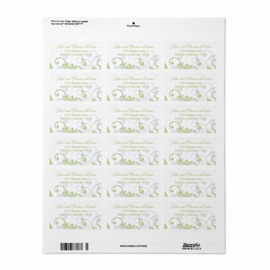 Groen Grijs Abstract Bloemen Bruiloft Retouradres Etiket (Full Sheet)