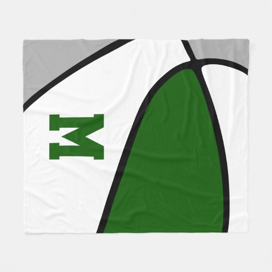 Groen Grijs Basketbal Team Kleuren Atleet Monogram Fleece Deken (Voorkant (Horizontaal))