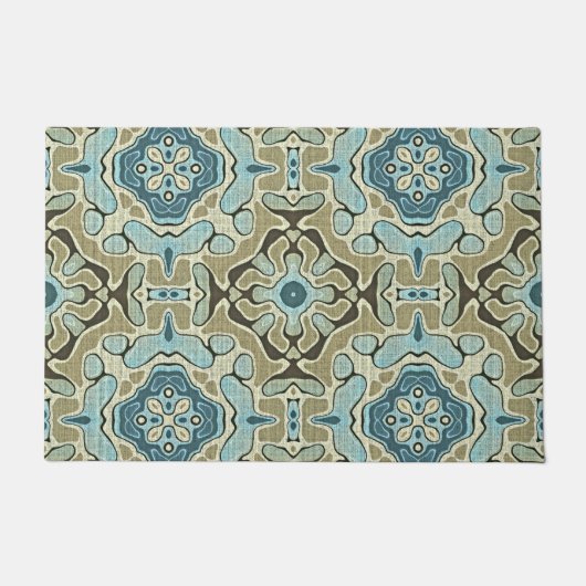 Groen grijs Blauw Blauwgroen Ochre Taupe Brown Tri Deurmat (Voorkant)