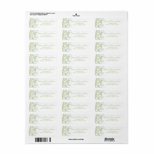 Groen Grijs Bloemen Bruiloft Retouradres Label (Full Sheet)