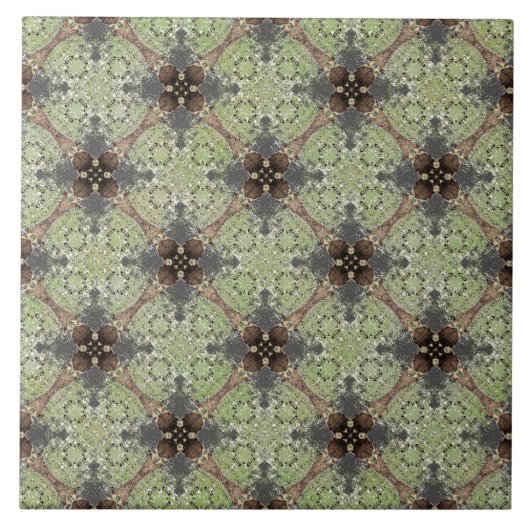 Groen, grijs, Bronze bloempatroon Tegeltje (Voorkant)