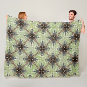 Groen, grijs, Bronze, wit bloempatroon Fleece Deken