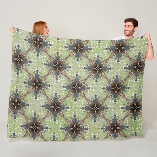 Groen, grijs, Bronze, wit bloempatroon Fleece Deken (In situ)