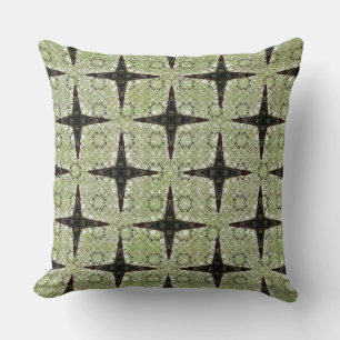 Groen, Grijs, Bronzen Vintage Sterrenpatroon Kussen