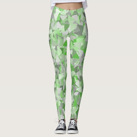 Groen Grijs Driehoek Patroon Leggings (Voorkant)