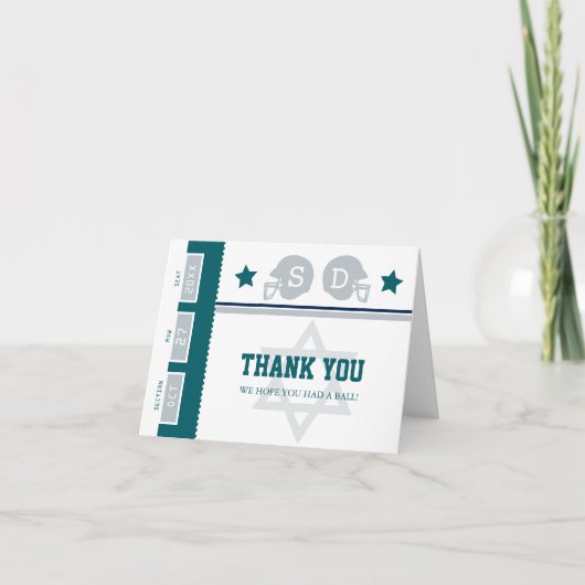 Groen Grijs Football Ticket Bar Mitzvah Bedankt (Voorkant)