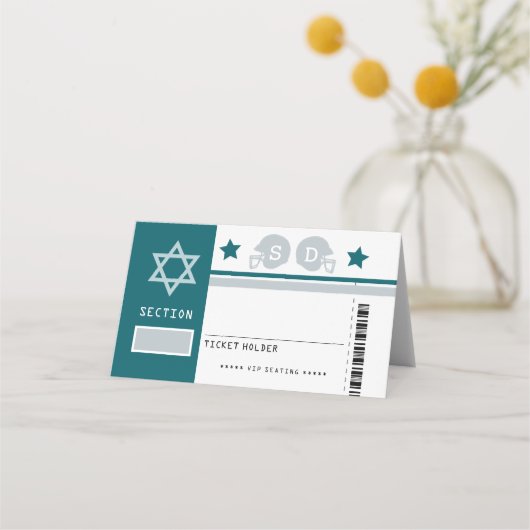 Groen Grijs Football Ticket Bat Mitzvah Zitplaatse Plaatskaartje (Voorkant)
