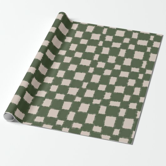 Groen Grijs Geruit Checkerboard Patroon Elegant Cadeaupapier (Uitgerold)
