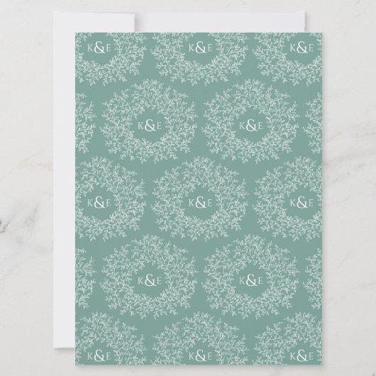 Groen grijs hand getrokken blad monogram kunst bru kaart (Achterkant)