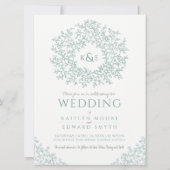 Groen grijs hand getrokken blad monogram kunst bru kaart (Voorkant)