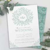 Groen grijs hand getrokken blad monogram kunst bru kaart