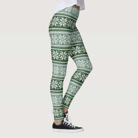 Groen grijs Kerstmis Poinsettia Faux Knit Pattern Leggings (Rechts)