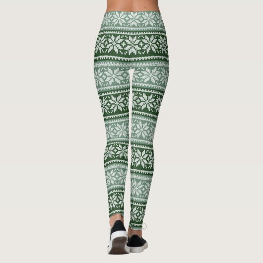 Groen grijs Kerstmis Poinsettia Faux Knit Pattern Leggings (Achterkant)