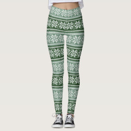 Groen grijs Kerstmis Poinsettia Faux Knit Pattern Leggings